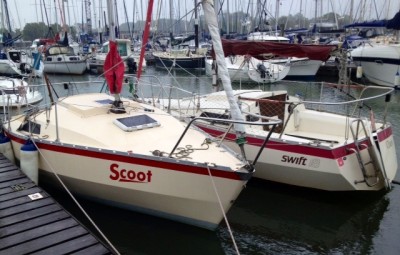 Waiting for a lift out at Southampton dry stack after a great sail up from the HAMBLE in 16 knts of breeze